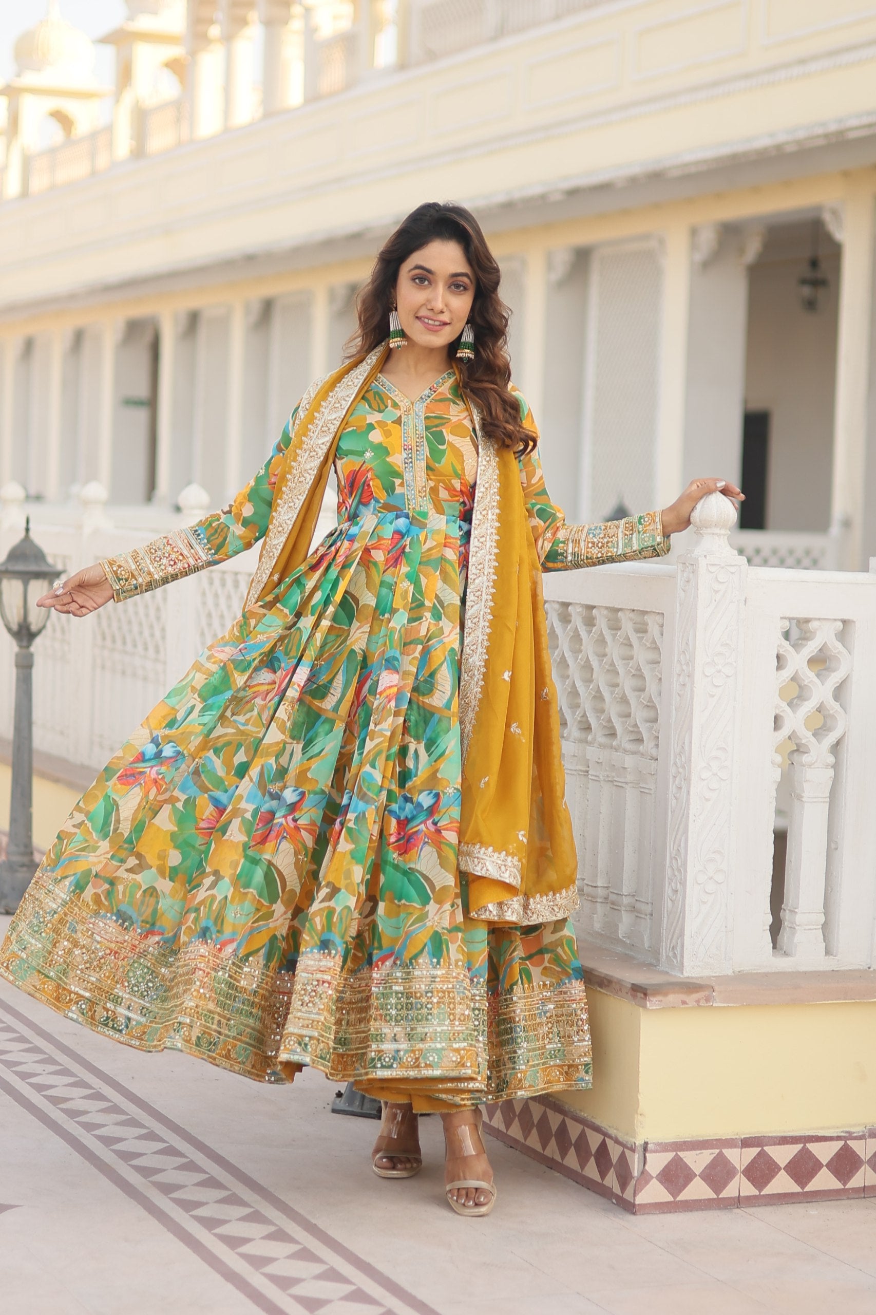 LIZZA GREEN EMBROIDERED ANARKALI SUIT SET LW 129