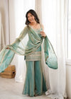 Aafreen Pink and Green Embroidered Kurta Sharara Set with Dupatta