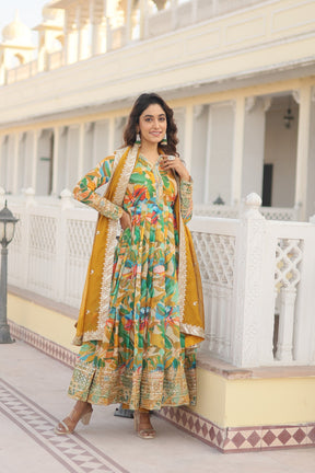 LIZZA PINK & GREEN EMBROIDERED ANARKALI SUIT SET LW 129