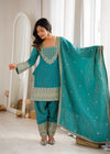 Traditional Sage Embroidered Punjabi Suit Set