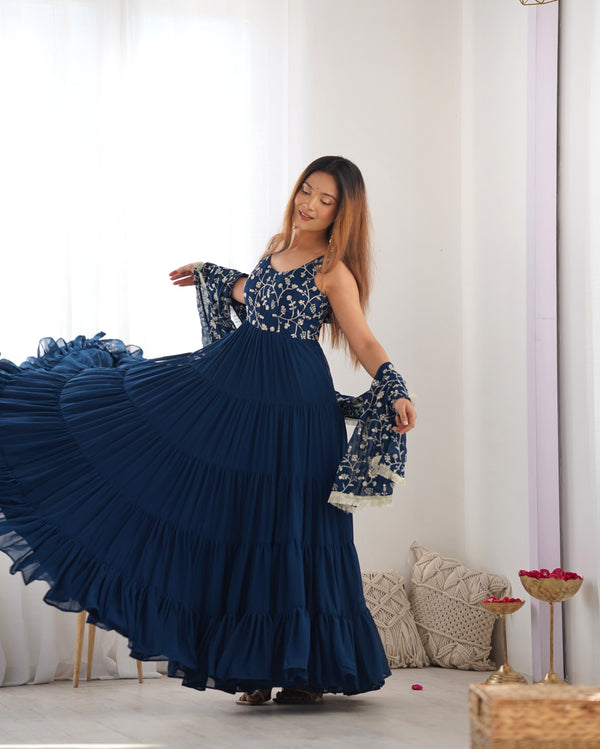 Saloni Blue Georgette Designer Anarkali Gown