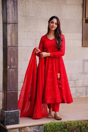 VERDANT VOGUE RED GEORGETTE SUIT SET LW 103