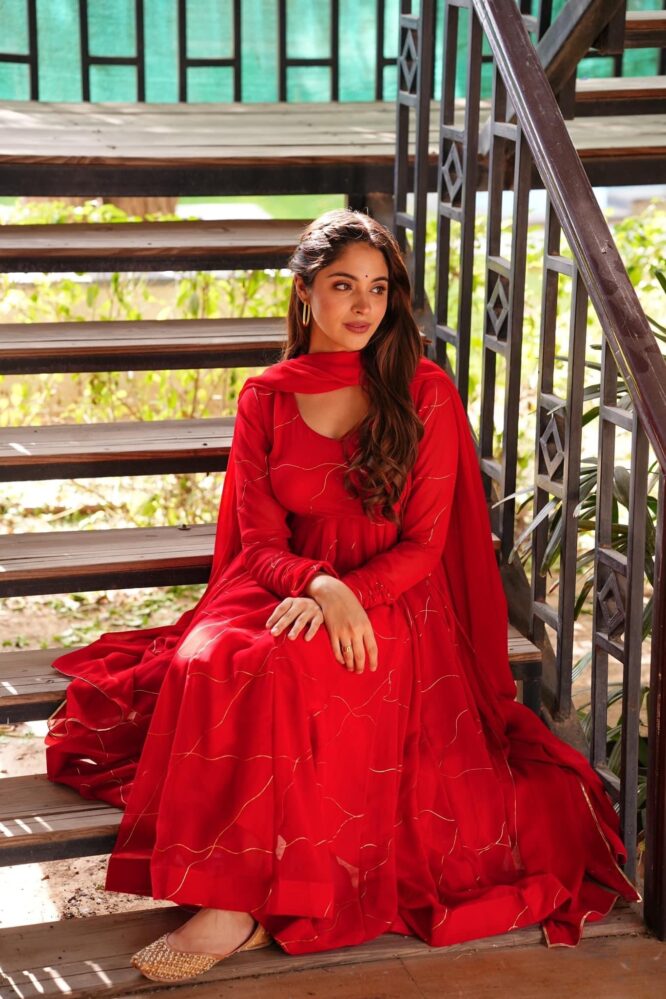 VERDANT VOGUE RED GEORGETTE SUIT SET LW 103