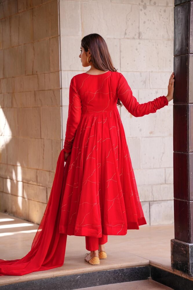 VERDANT VOGUE RED GEORGETTE SUIT SET LW 103