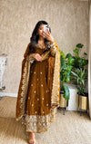 Diya Gold Embroidered Anarkali Suit Set with Dupatta