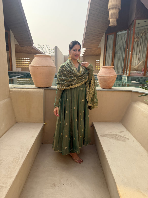 Niva Elegant Olive Green Designer Anarkali Suit Set
