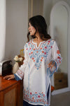Arti Cotton Kashmiri Aari Embroidered Kurta White With Blue