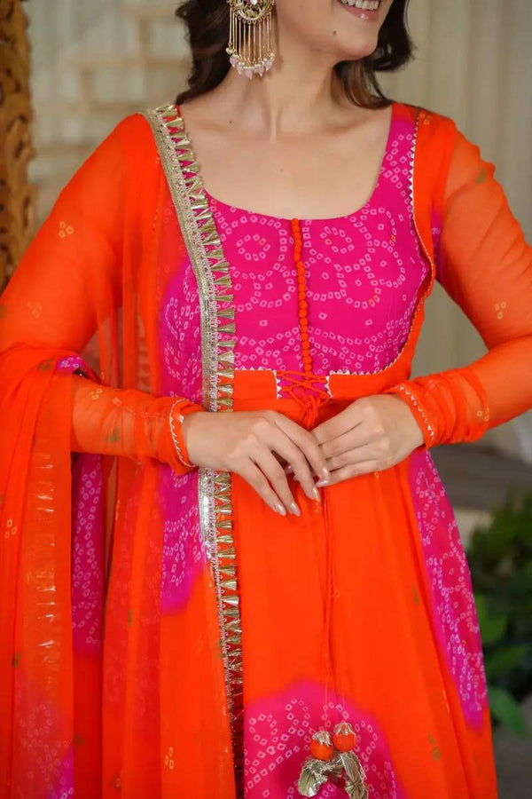Graceful Purple And OrangeFlared Ethnic Suit Set