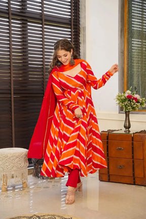 Orange Colored Real Heavy Printed Work Gown Set SC 140