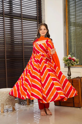 Orange Colored Real Heavy Printed Work Gown Set SC 140