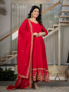Royal Red Embroidered Anarkali Suit Set with Dupatta
