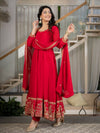 Royal Red Embroidered Anarkali Suit Set with Dupatta