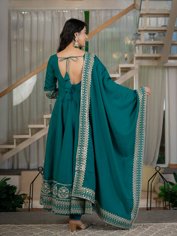 Traditional Rama Anarkali Gown with Heavy Embroidery
