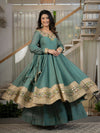 Designer Teal Anarkali Suit Set with Rich Border & Neck Embroidery