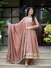 Jiya Premium Blush Brown Anarkali Gown with Golden Border Dupatta