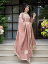 Jiya Premium Blush Brown Anarkali Gown with Golden Border Dupatta