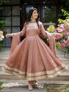 Jiya Premium Blush Brown Anarkali Gown with Golden Border Dupatta