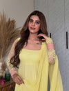 Mahi Pastel Yellow Embroidered Anarkali Suit Set with Dupatta