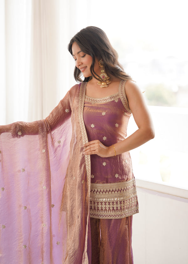 Aafreen Pink and Green Embroidered Kurta Sharara Set with Dupatta