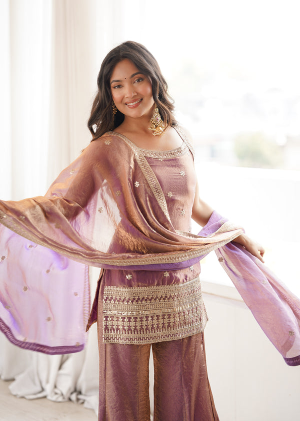 Aafreen Pink and Green Embroidered Kurta Sharara Set with Dupatta