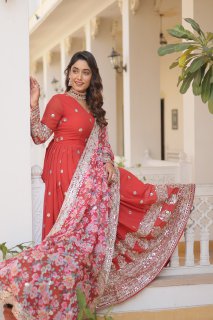 NISHA RED READYMADE FENCY GOWN WITH DUPATTA SET LW 131