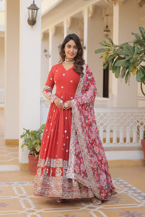 NISHA RED READYMADE FENCY GOWN WITH DUPATTA SET LW 131