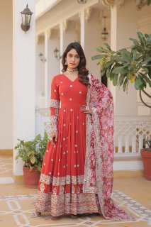 NISHA RED READYMADE FENCY GOWN WITH DUPATTA SET LW 131