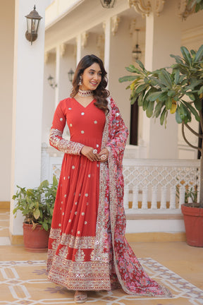 NISHA RED READYMADE FENCY GOWN WITH DUPATTA SET LW 131