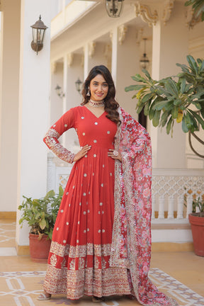 NISHA RED READYMADE FENCY GOWN WITH DUPATTA SET LW 131