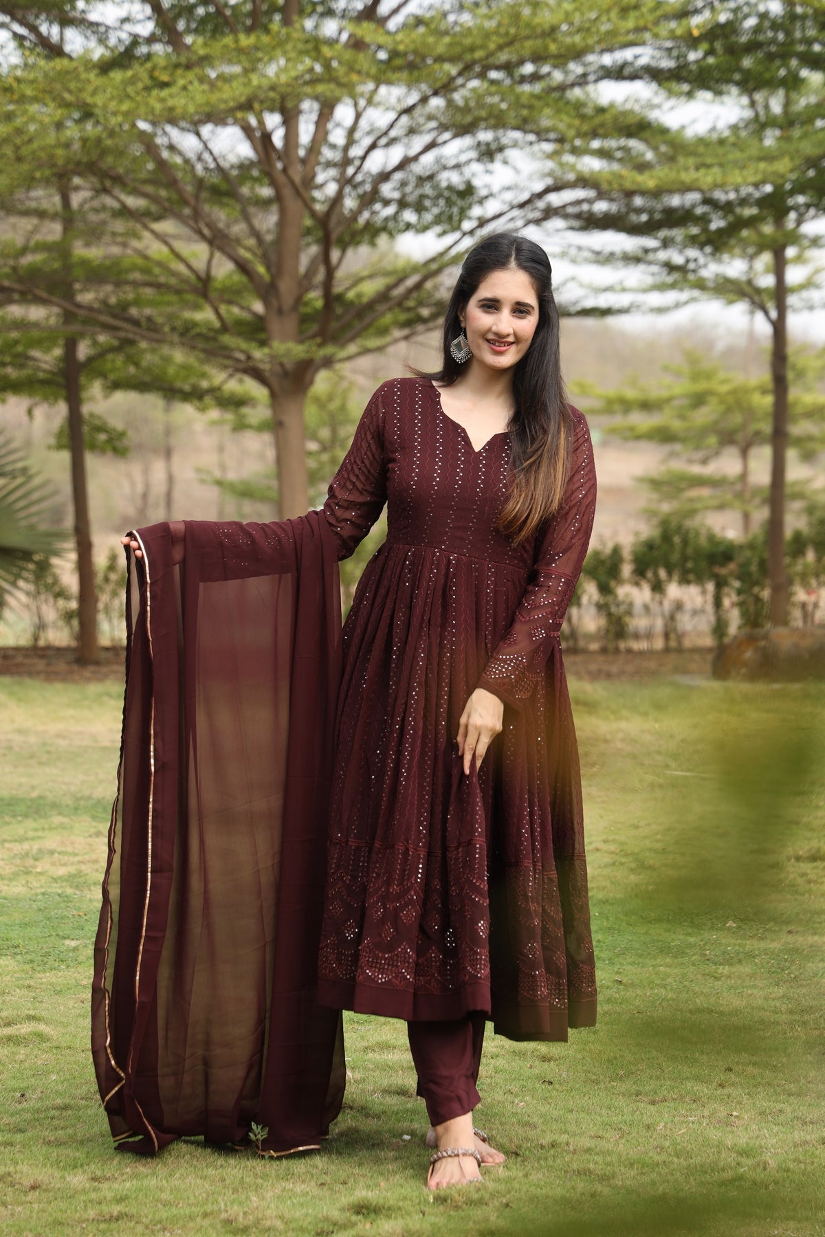 DERRY'S COFEE COLOURED ANARKALI SUIT SET SC 02