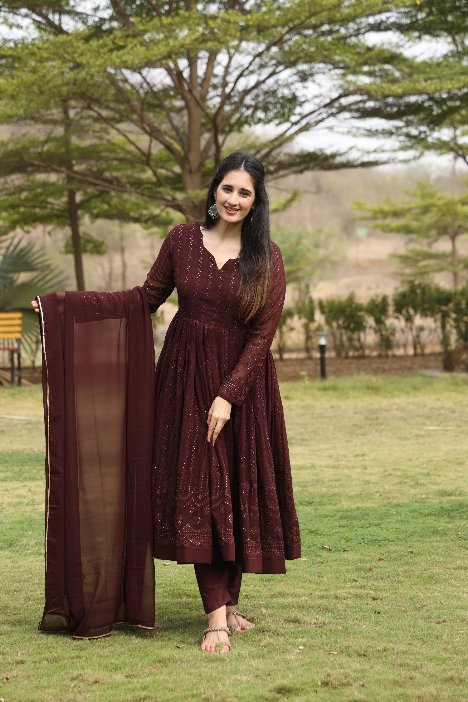 DERRY'S COFEE COLOURED ANARKALI SUIT SET SC 02