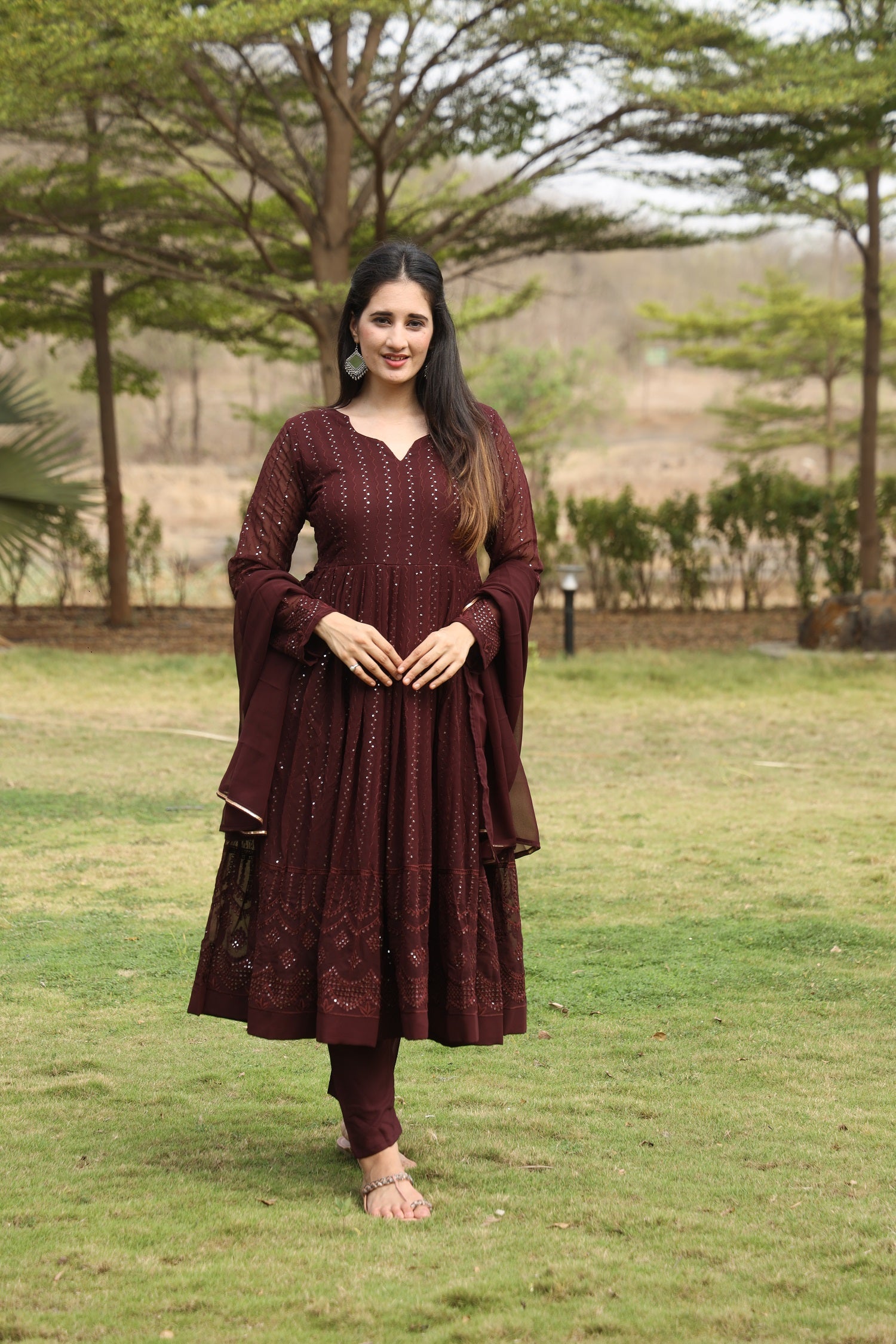 DERRY'S COFEE COLOURED ANARKALI SUIT SET SC 02