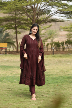 DERRY'S COFEE COLOURED ANARKALI SUIT SET SC 02