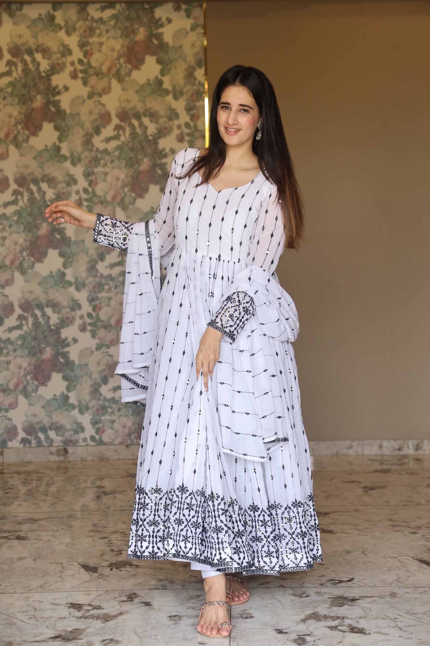 ADITI'S WHITE COLOURED ANARKALI SUIT SET SC 04