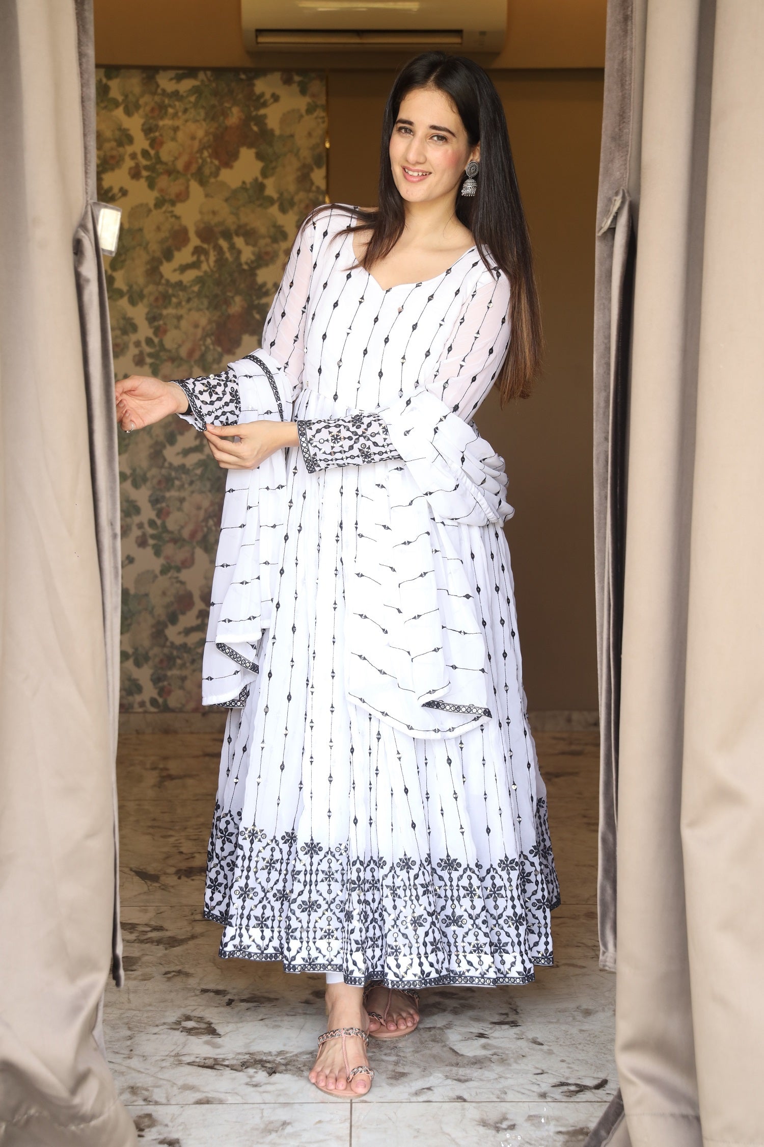 ADITI'S WHITE COLOURED ANARKALI SUIT SET SC 04