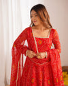 Bandhej Red Soft Chiffon Forest Designer Anarkali Gown