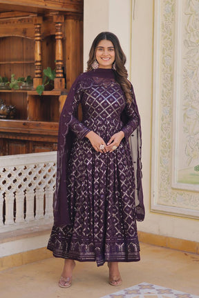 LIKSHA RANI & WINE EMBROIDERED GEORGETTE ANARKALI SUIT SET LW 124