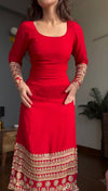 Traditional Red Kurta Set with Heavy Embroidered Hemline