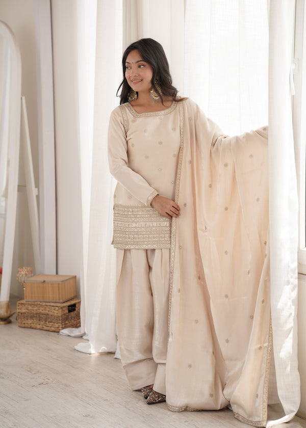 Royal Ivory Punjabi Suit with Embellished Dupatta