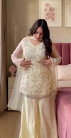 Elegant Ivory Floral Embroidered Sharara Suit Set