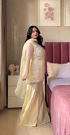 Elegant Ivory Floral Embroidered Sharara Suit Set