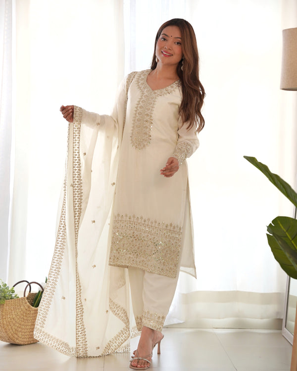 White Designer Embroidery Pure Organza Anarkali Gown