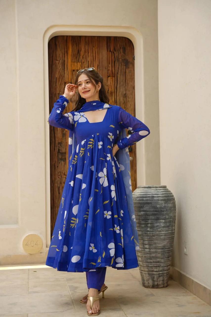 ROHINI BLUE FLORAL GEORGETTE SET 6011