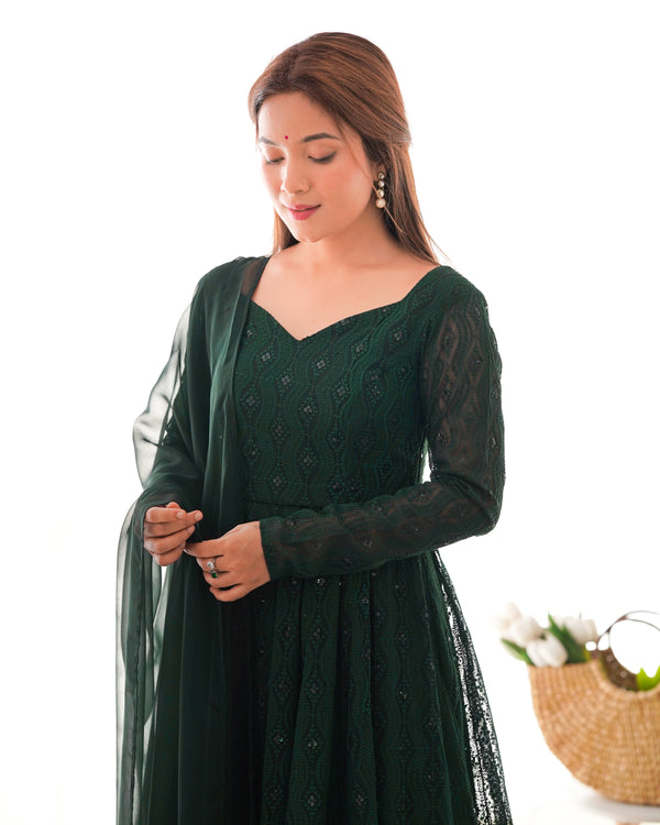 Green Embroidered Georgette Suit Set