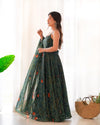 Lizza Green Bandhani Floral Pure Chiffon Anarkali Gown