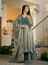 Elegant Ice Blue Embroidered Anarkali Suit Set with Dupatta
