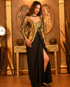 Black & Gold Brocade Peplum Top and Moss Fabric Wrap Skirt Set