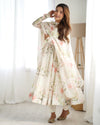Maitri White Floral Digital Printed Pure Organza Anarkali Gown
