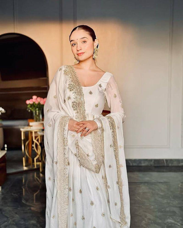 SUMAN WHITE COLOUR EMBROIDERED SUIT SET