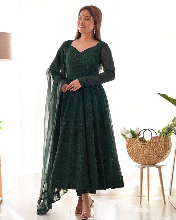 Green Embroidered Georgette Suit Set